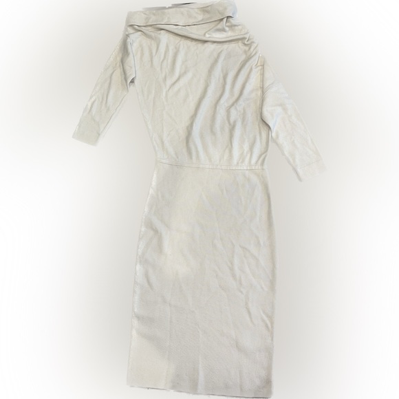 Reiss Sutton Wool blend off the shoulder cream midi dress size L - Picture 10 of 10